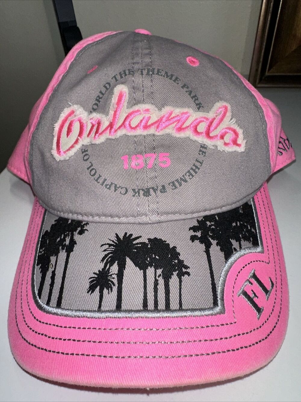 Orlando The Theme Park Capital Of The World Adjustable Cap Pink Grey Essential